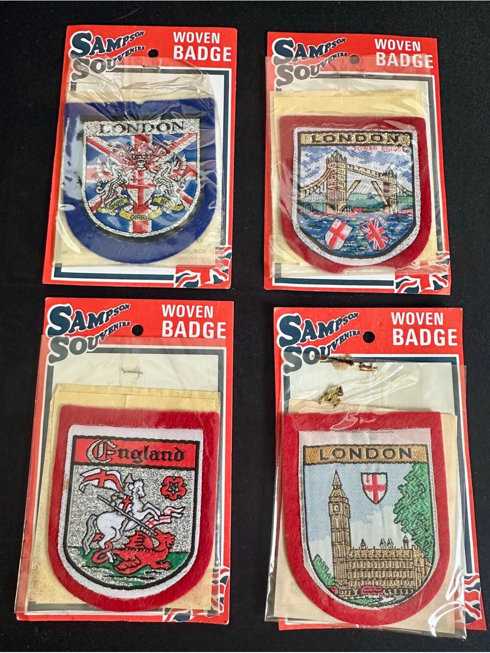 Vintage ‘70-‘80s Sampson Souvenir Woven Badges x 4 London England Patches SEALED